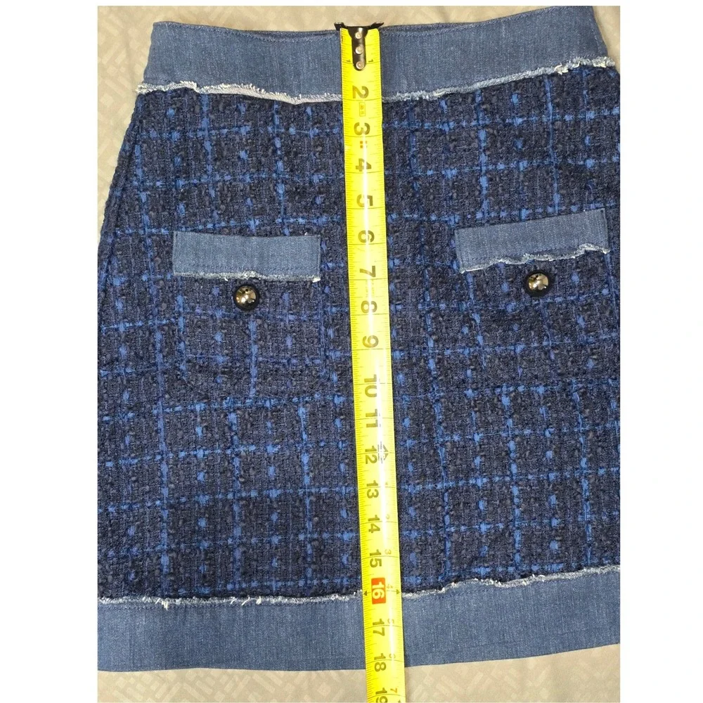 NWOT Kate spade Brooke Street Blue‎ Plaid Tweed Denim Trim Mini Skirt Size 0